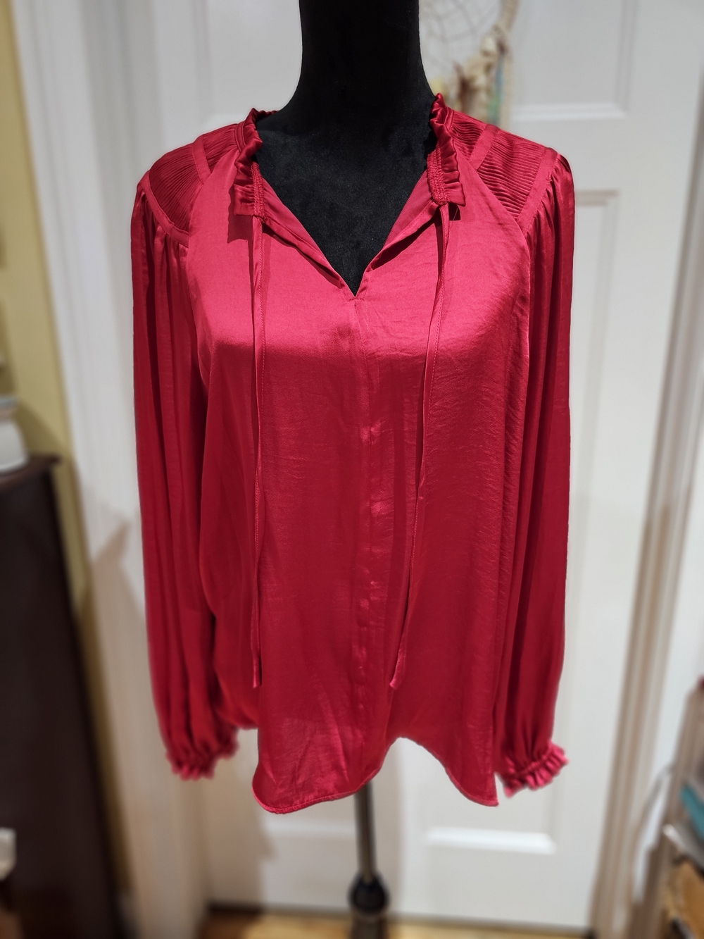 Philosophy Vibrant Red Satin Tie-Neck Blouse
